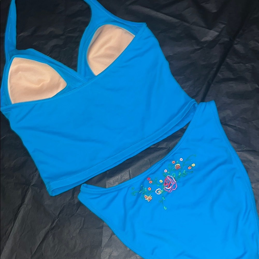 Embroidered Blue Bikini Set - Picture 2 of 2